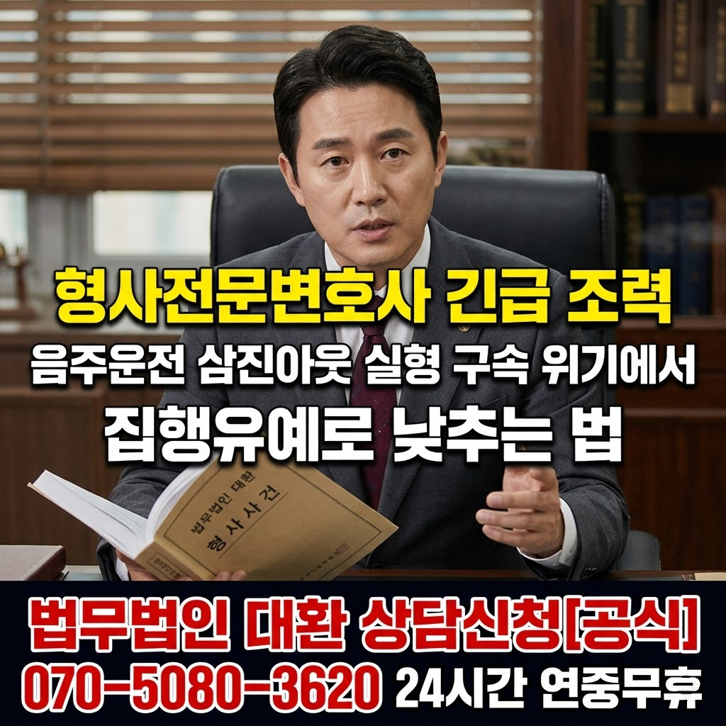 형사전문변호사 긴급 조력, 음주운전 삼진아웃 실형 구속 위기에서 집행유예로 낮추는 법